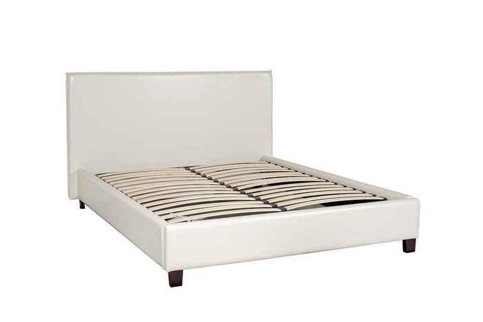Кровать двухспальная с высоким изголовьем из экокожи белого цвета 160х200 - купить Кровати для спальни по цене 99131.0