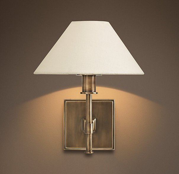 Бра Petite candlestick sconce vintage brass с льняным абажуром - купить Бра и настенные светильники по цене 17502 Бра Petite candlestick sconce vintage brass с льняным абажуром - купить Бра и настенные светильники по цене 17502