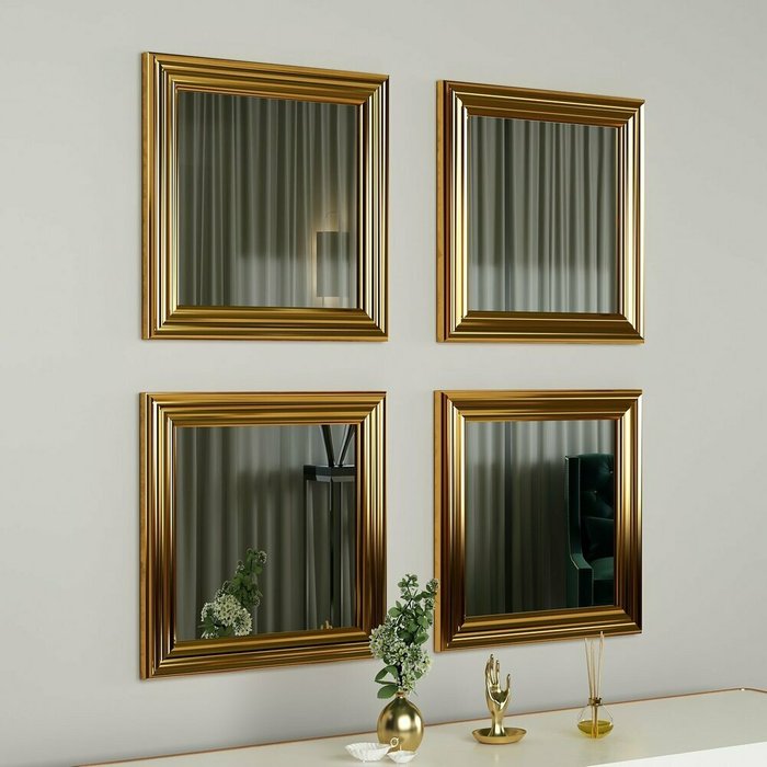 Набор из четырех настенных зеркал Decor золотого цвета - купить Настенные зеркала по цене 30083.0