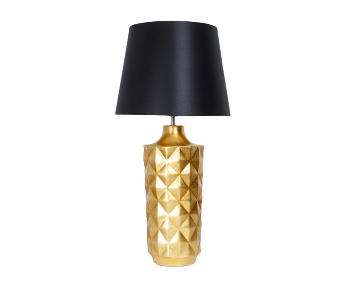 Настольная лампа золотого цвета с черным абажуром
