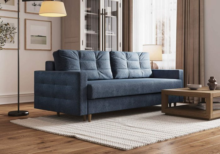 Диван-кровать Sсandy синего цвета с бежевыми ножками - лучшие Прямые диваны в INMYROOM