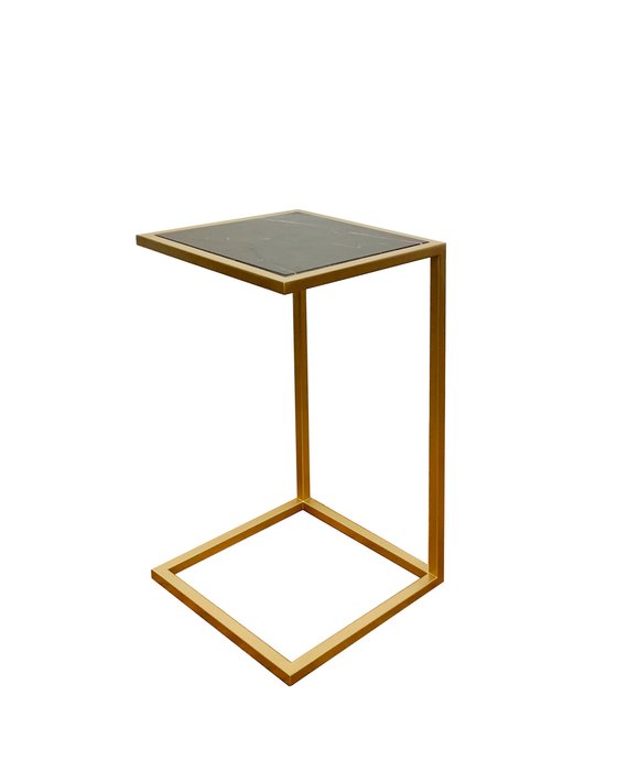 Прикроватный столик золотистого цвета с мраморной столешницей