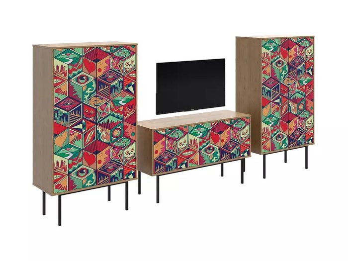 Композиция Boho Color 3 с цветным фасадом на металлических ножках - купить Гостиные гарнитуры по цене 114400.0