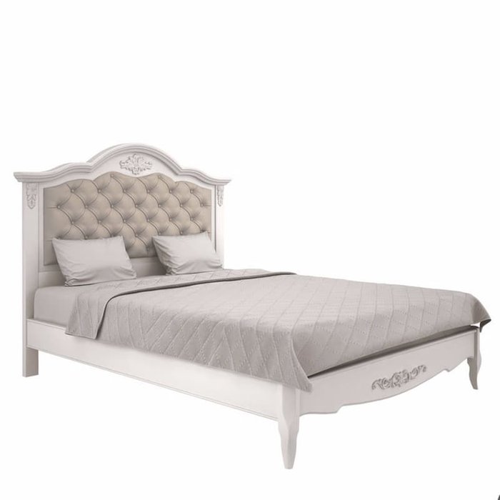 Кровать Akrata 160×200 бело-бежевого цвета с эффектом старения             
