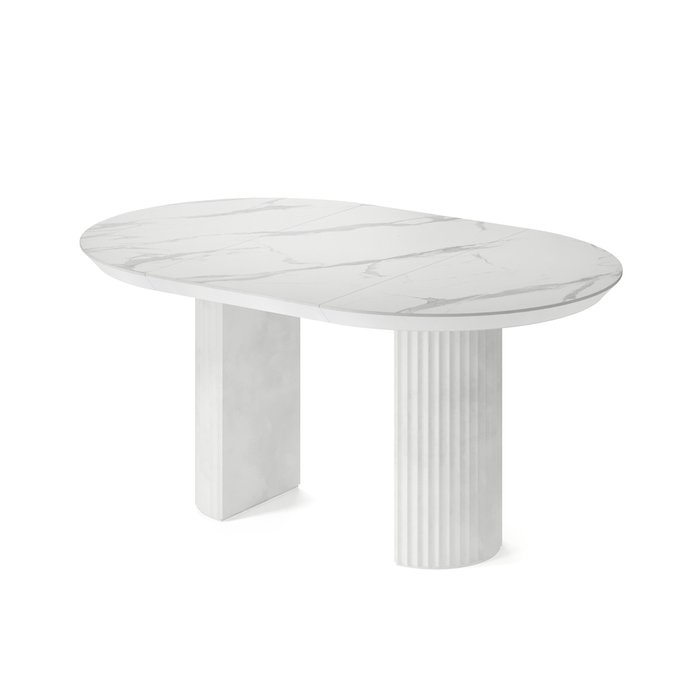 Обеденный стол раздвижной Нави белого цвета с рисунком под мрамор - купить Обеденные столы по цене 121440.0