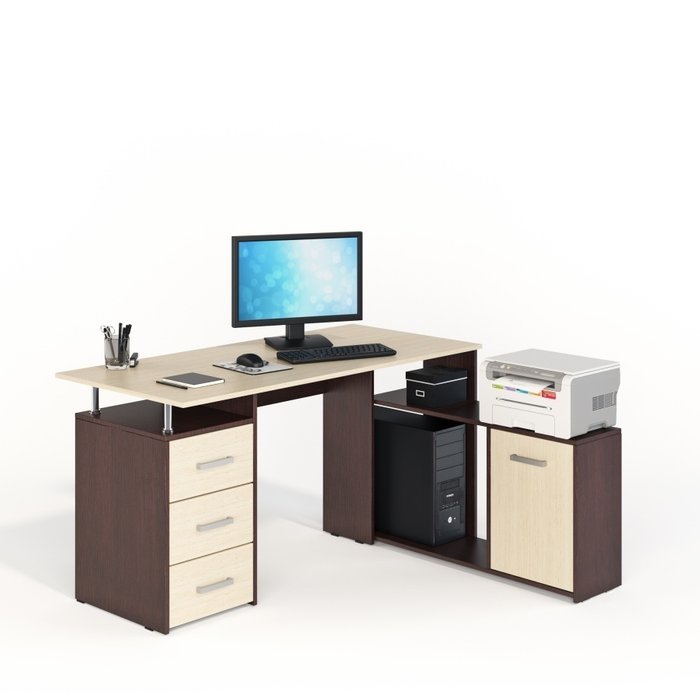 Компьютерный стол бежево-коричневого цвета