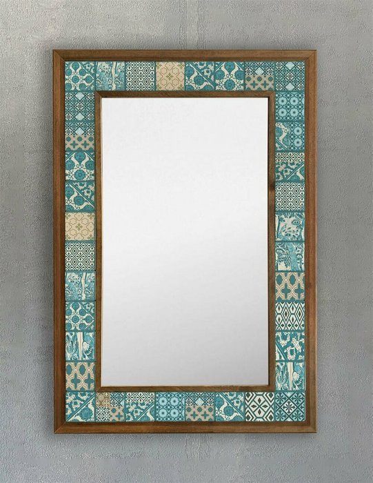 Настенное зеркало 43х63 с каменной мозаикой бирюзово-бежевого цвета - купить Настенные зеркала по цене 22495.0