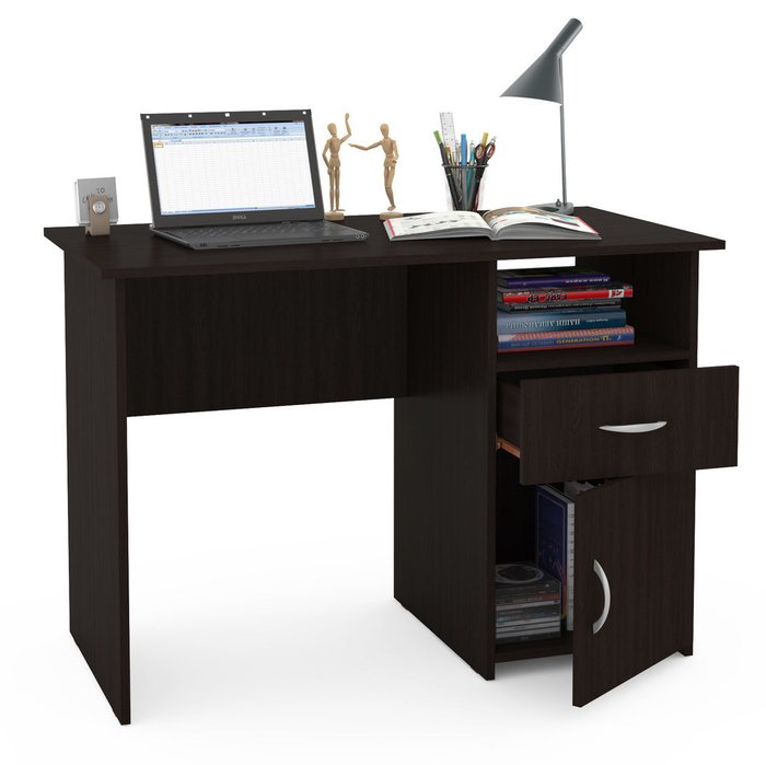 Стол письменный Комфорт с ящиком и дверцей цвета венге - лучшие Письменные столы в INMYROOM