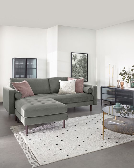 Прямой диван Bogart Dark grey velvet с пуфом - лучшие Прямые диваны в INMYROOM