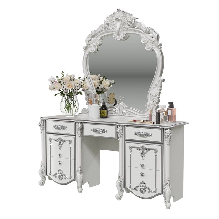 Стол туалетный с зеркалом Дольче Вита белого цвета с серебром - купить Туалетные столики по цене 60933.0
