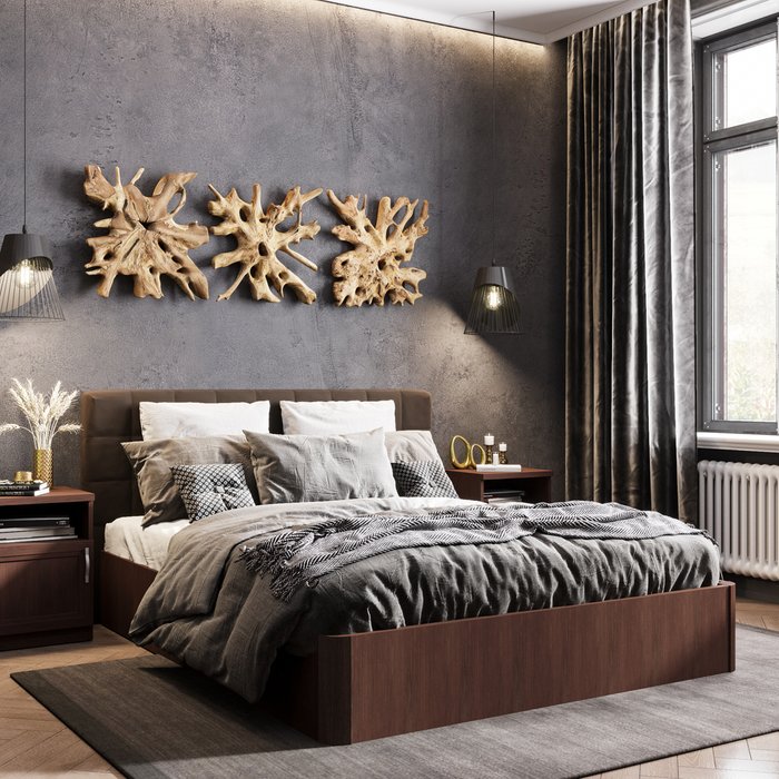 Кровать Магна 160х200 с коричневым изголовьем и подъемным механизмом - купить Кровати для спальни по цене 35672.0