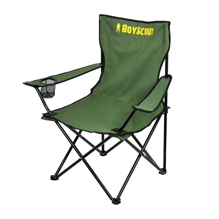 Кресло кемпинговое раскладное с подлокотниками в чехле зеленого цвета