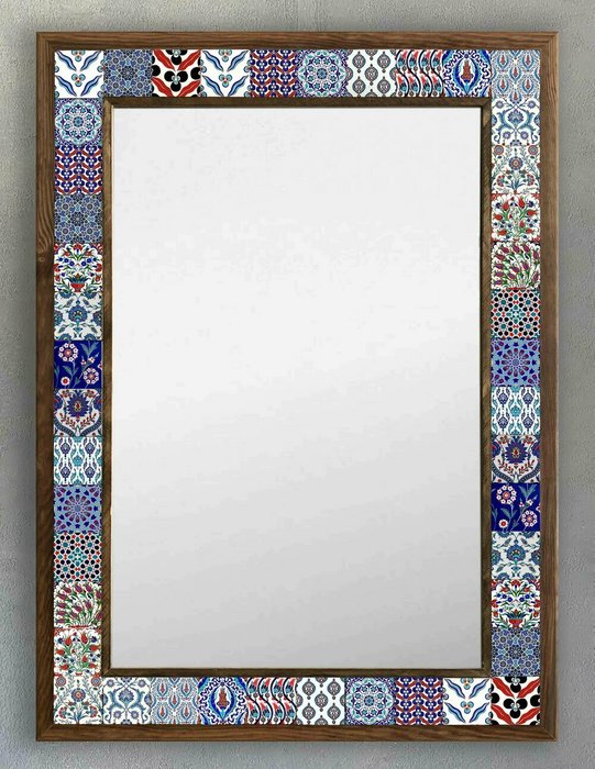 Настенное зеркало 53x73 с каменной мозаикой сине-белого цвета - купить Настенные зеркала по цене 27866.0