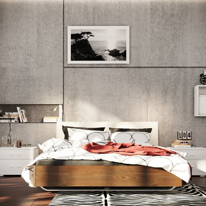 Кровать Сиена 140х200 с изголовьем молочного цвета и двумя светильниками  - купить Кровати для спальни по цене 40050.0