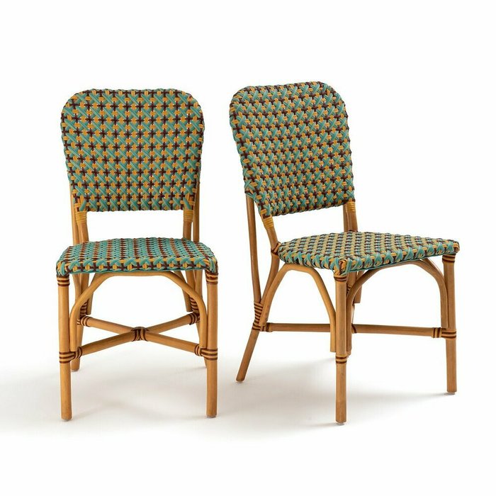 Комплект из двух плетеных стульев из ротанга Musette желтого цвета