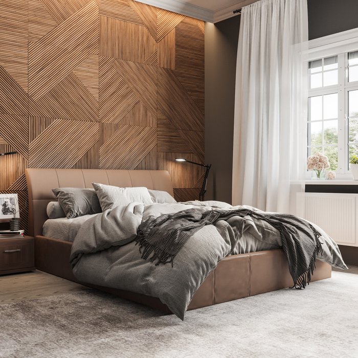 Кровать Инуа 160х200 коричневого цвета с подъемным механизмом