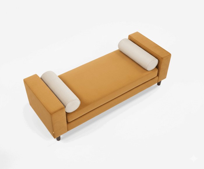 Банкетка прикроватная Kona с локтями горчичного цвета - купить Банкетки по цене 42000 Банкетка прикроватная Kona с локтями горчичного цвета - купить Банкетки по цене 42000