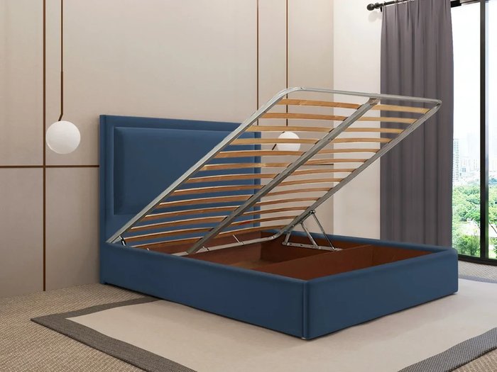 Кровать Юнит 160х200 тёмно-синего цвета с подъемным механизмом - купить Кровати для спальни по цене 38730.0