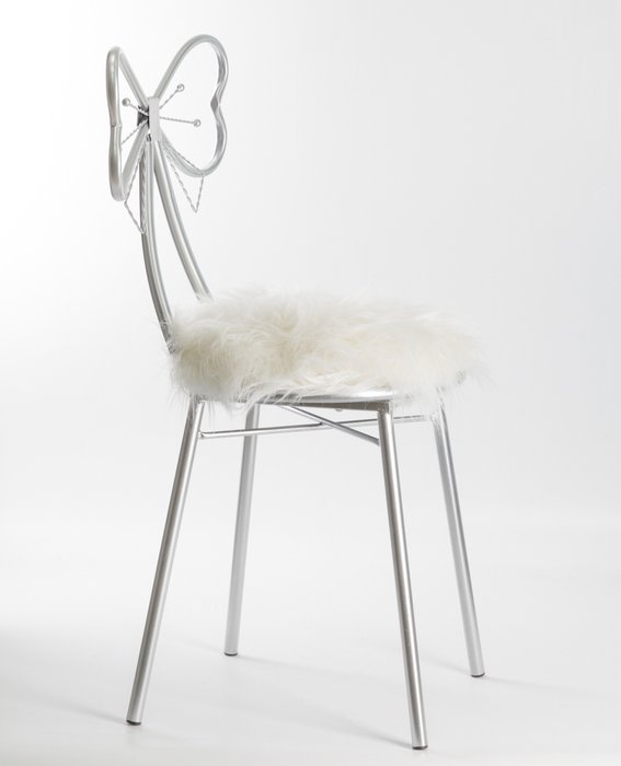 Стул серебряного цвета с меховым сидением - купить Обеденные стулья по цене 8325.0