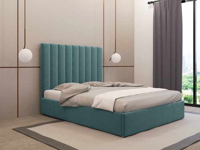 Кровать Параллель тёмно-бирюзового цвета 120х200 с подъемным механизмом