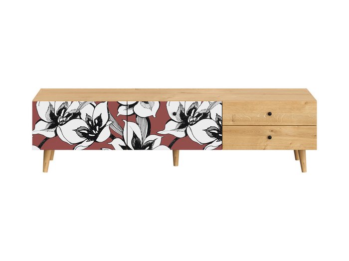 Тумба под TV Frida с цветочным орнаментом на деревянных ножках - купить Тумбы для ТВ по цене 37300.0