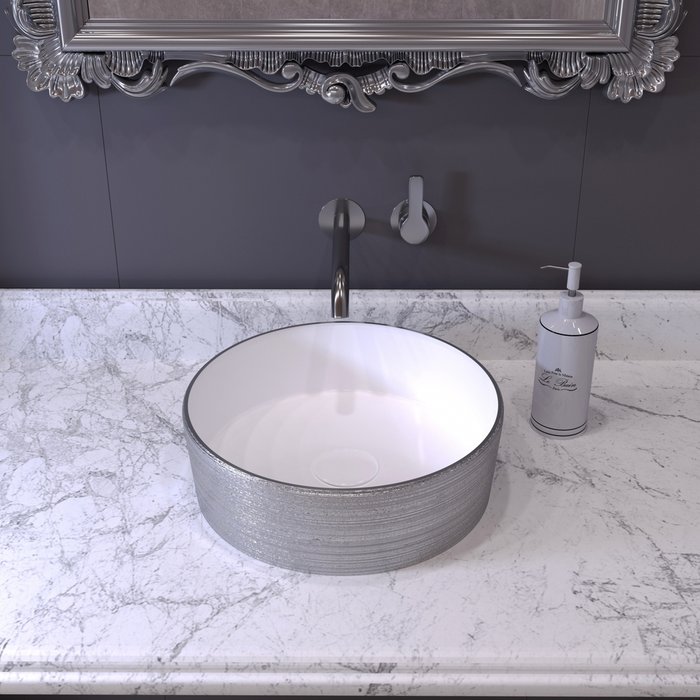 Раковина накладная Grossman серебристо-белого цвета круглая 35 см - лучшие Раковины для ванной комнаты в INMYROOM