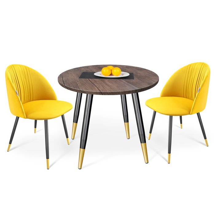 Обеденная группа из стола и двух стульев желтого цвета