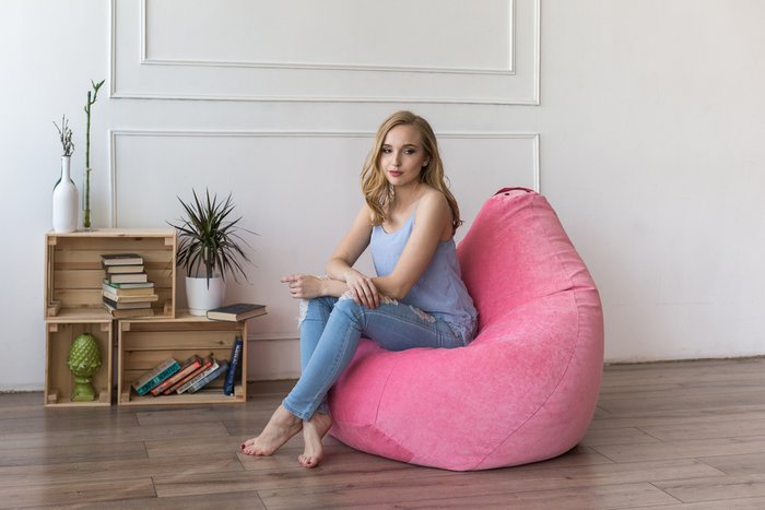 Кресло-мешок Груша в обивке из микровельвета розового цвета  - лучшие Бескаркасная мебель в INMYROOM