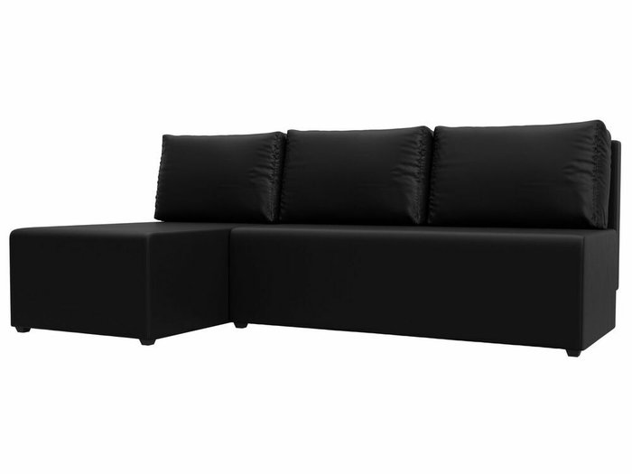 Угловой диван-кровать Поло черного цвета (экокожа) левый угол