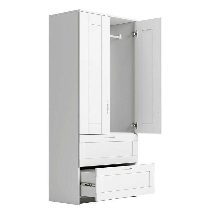 Шкаф двухдверный с двумя выдвижными ящиками Сириус белого цвета - купить Шкафы распашные по цене 9999.0