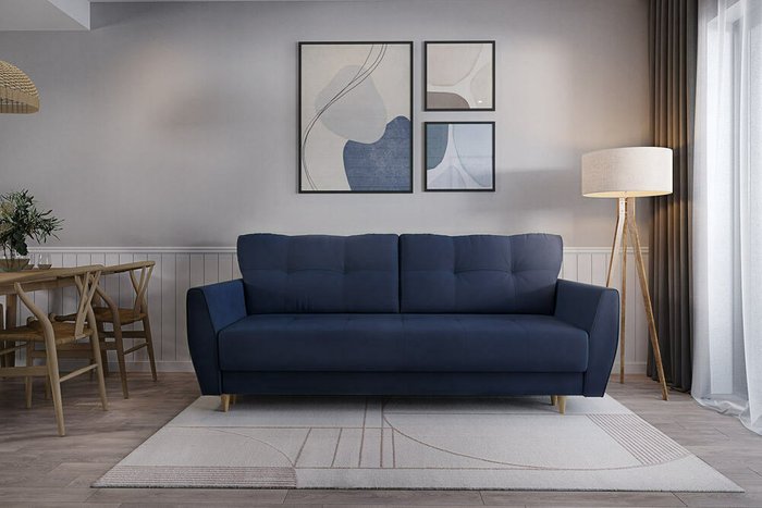 Прямой диван-кровать Raud синего цвета - купить Прямые диваны по цене 47600.0