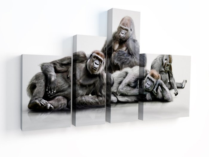 Стильная полиптих для декора стен "Семья горилл"