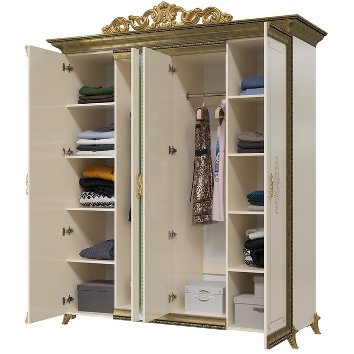Шкаф с зеркалом Версаль цвета слоновой кости - лучшие Шкафы распашные в INMYROOM