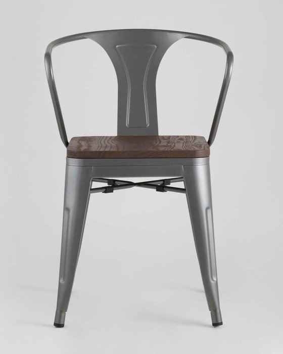 Cтул Tolix Arm Wood серебристого цвета - лучшие Обеденные стулья в INMYROOM