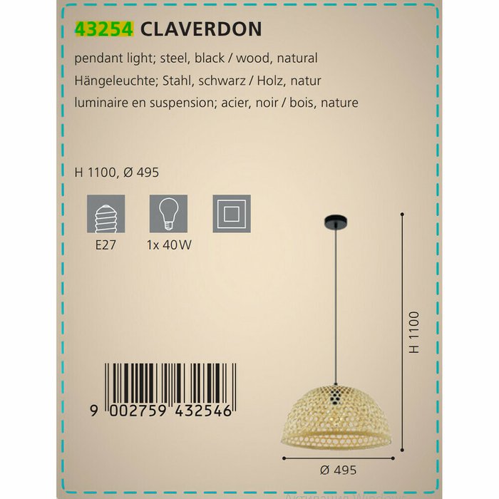 Подвесной светильник Claverdon бежевого цвета - купить Подвесные светильники по цене 21990.0