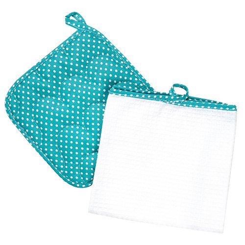 Набор для кухни 2 предмета (полотенце 35х60 с окантовкой, прихватка 18х18), 100% хлопок, 'Горошек (изумруд)' - купить Аксессуары для кухни по цене 166