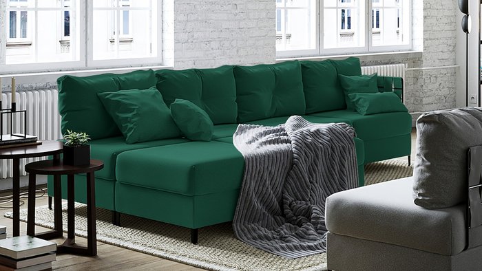 Угловой диван с двумя оттоманками Багамы зеленого цвета - купить Угловые диваны по цене 144200.0