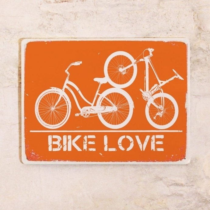 Жестяная табличка Bike Love оранжевого цвета