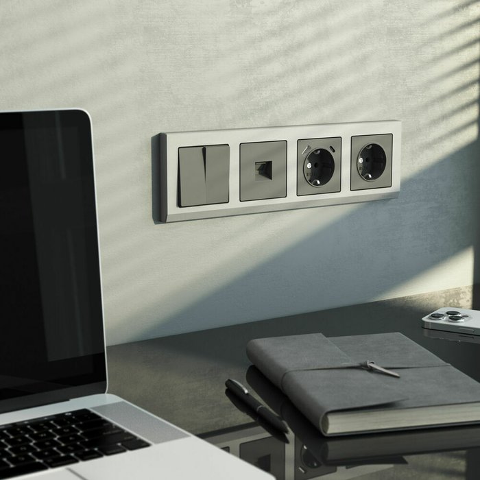 Розетка с заземлением, шторками и USB тип A+C графит матовый W1171764 Встраиваемые механизмы графит матовый - лучшие Розетки в INMYROOM Розетка с заземлением, шторками и USB тип A+C графит матовый W1171764 Встраиваемые механизмы графит матовый - лучшие Розетки в INMYROOM