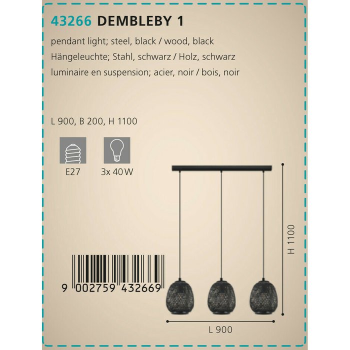 Подвесной светильник Eglo Dembleby 43266 - купить Подвесные светильники по цене 21990.0