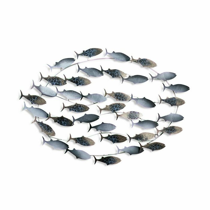 Настенный декор ручной работы Рыбы 58х94 из металла черно-серого цвета