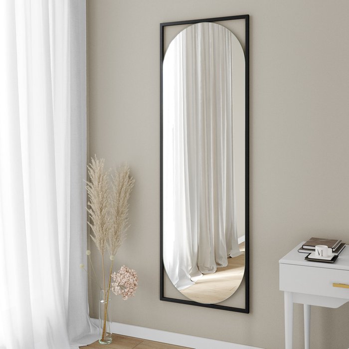 Дизайнерское настенное зеркало в полный рост Kvaden L в металлической раме черного цвета - купить Настенные зеркала по цене 17900.0