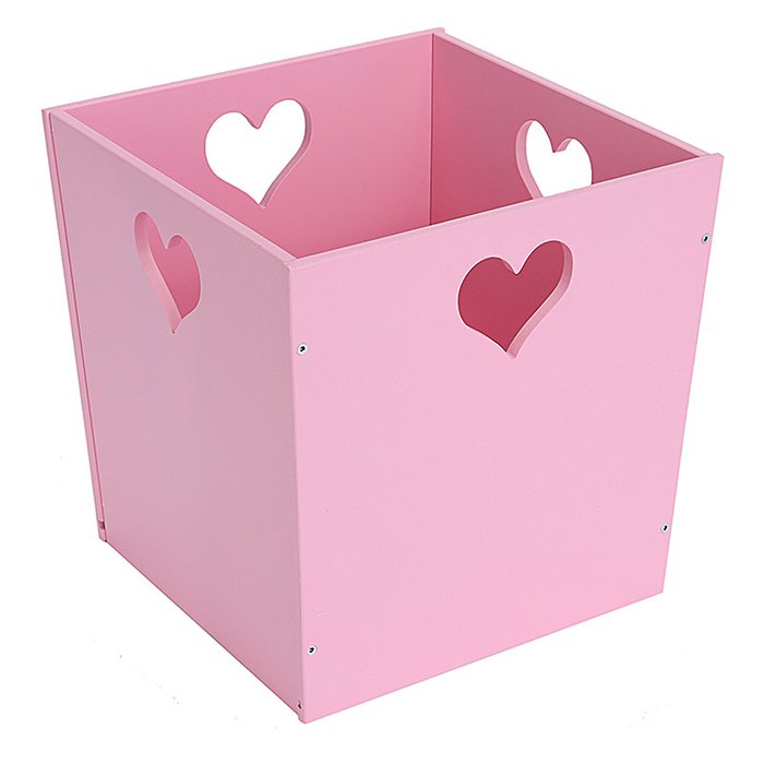 Деревянный ящик для игрушек розовый с сердечком