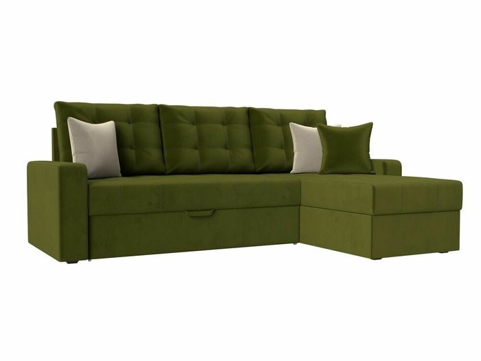 Угловой диван-кровать Ливерпуль зеленого цвета правый угол