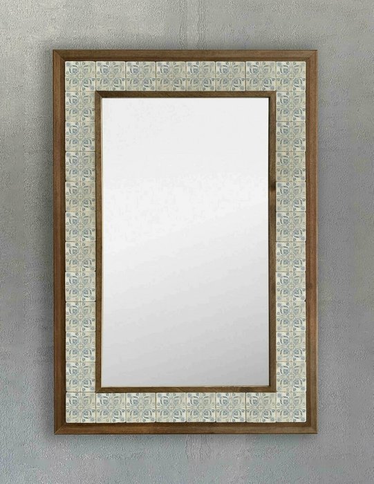 Настенное зеркало 43x63 с каменной мозаикой бежево-голубого цвета - купить Настенные зеркала по цене 22495.0
