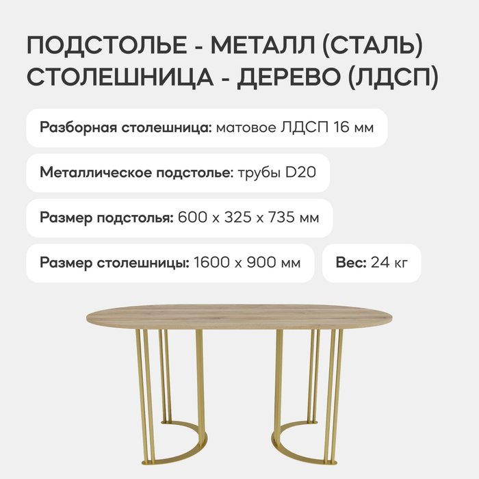 Обеденный стол Violur 160 с металлическим золотым подстольем и со столешницей орех - лучшие Обеденные столы в INMYROOM