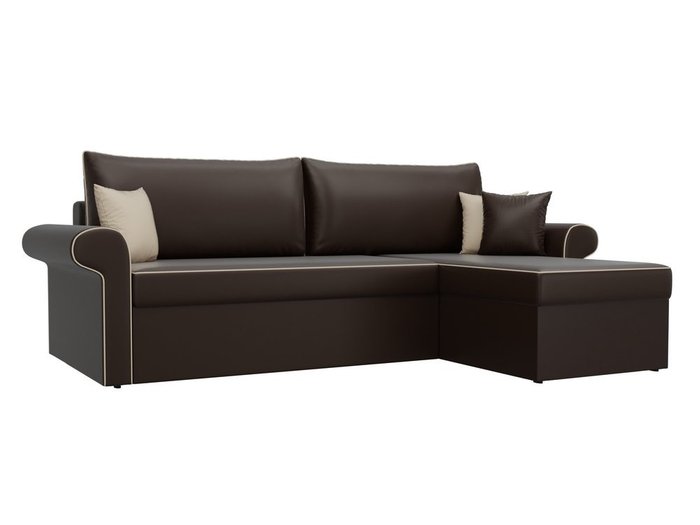 Угловой диван-кровать Милфорд темно-коричневого цвета (экокожа) правый угол