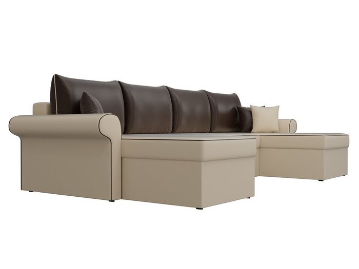 Угловой диван-кровать Милфорд коричнево-бежевого цвета (экокожа) - лучшие Угловые диваны в INMYROOM