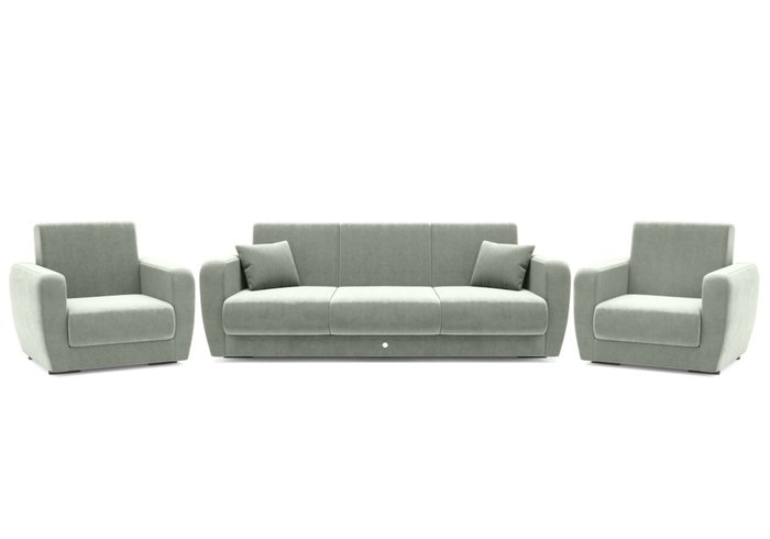 Набор из дивана-кровати с двумя креслами светло-серого цвета