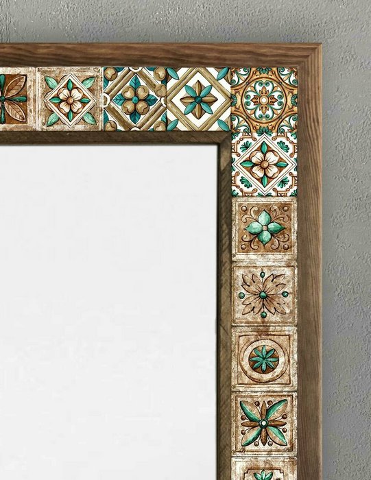 Настенное зеркало 53x73 с каменной мозаикой бежево-зеленого цвета - лучшие Настенные зеркала в INMYROOM